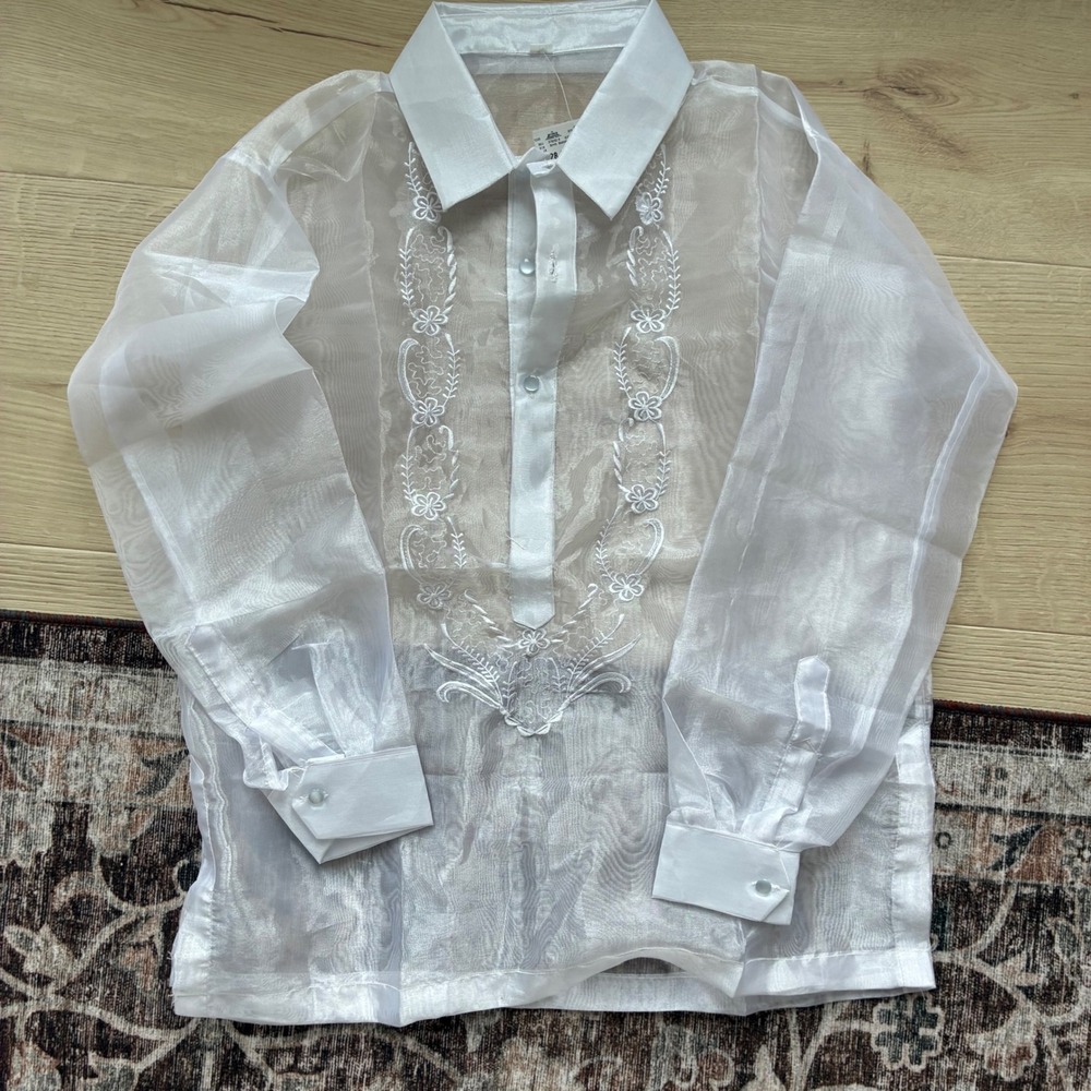 Prince Boys Barong Tagalog White Embroidered Formal Shirt NWT Size 18